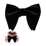 Domicubes Mens Velvet Bow Tie, Oversized Solid Color Pre-tied Bow Tie Adjustable Formal Tuxedo Butterfly Big Bowtie for Birthday Groom Wedding Party Formal（Black