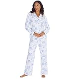 INSIGNIA Ladies Button Up Pure Cotton Flannel Traditional Pyjamas (UK, Numeric, 14, 16, Regular, Regular, Blue Floral)