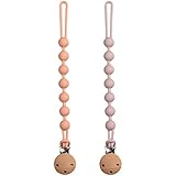 Dummy Clip, 2 Pack Food Grade Silicone Dummy Clips One-Piece Soother Chains, Soft Flexible Pacifier Clips for Boys and Girls (Muted+Dusty Lilac)