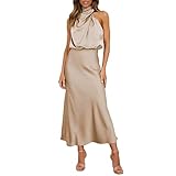 Generisch 2025 Women's Summer Long Formal Satin Dress Stand-Up Collar Sleeveless Side Slit Flowy Maxi Tank Dresses Dress Girls, a, S