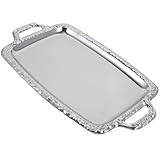 Cabilock Silver Tray, Decorative Vanity Mirror Tray with Chrome Edging and Handles, Ideal for Ottoman, Coffee Table, Rectangle Stainless Steel Baking Pan for Oven