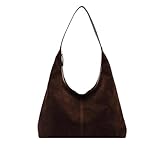 HiTotes Suede Tote Bag for Women Large Slouch Hobo Bags Brown Suede Purse Crescent Shoulder Work Tote Handbag