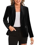 MINTLIMIT Womens Shawl Collar Fully Lined Solid Long Sleeve Velvet Blazers One Button and Pocket Casual Work Top Casual Business Jackets Suits (Black L)