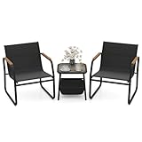 COSTWAY 3-Piece Patio Bistro Set, Garden Furniture Set with Coffee Table and Chairs, Metal Frame Outdoor Conversation Table Chairs Set for Balcony, Lawn and Poolside