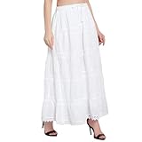 Doorwaytofashion Women Cotton Maxi Full Length Skirt Embroidered Boho Casual Festival Summer UK 10,12,14,16,18 White