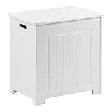 Taylor & Brown Freestanding Wooden Bathroom Laundry Hamper Cabinet Storage Cupboard Clothes Chest Bin Wooden Basket Organiser Unit, White 51cm x 40cm x 51cm