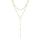 Difistik Long Gold Layered Necklace for Women, Dainty Y-Shaped Pendant Long Necklaces for Women, Trendy Layered Beaded Chain Drop Necklaces, Gold Necklace Stack for Girls Valentine's Day Mother's Day