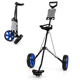COSTWAY Folding Golf Push Pull Cart, Lightweight 2 Wheels Golfs Bag Trolley with Convenient Handle, Scoreboard Holder and Foot Brake (Blue)