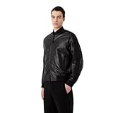 Emporio Armani Men's Leather Bomber Jacket in Black