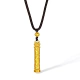 ZHOU LIU FU 24K Solid Gold Cylinder Pendant Necklaces Gold Pillar Chinese Pendants Gold Bar Brown Braided Chain Necklace Jewelry for Men Women Anniversary 25.6-29.5"/65-75cm A0415223