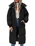 Vancavoo Women's Long Winter Coat Long Sleeve Puffer Quilted Coats Thickened Warm Hooded Padded Jackets Ladies Longline Windproof Outerwear for Winter(Black,M)
