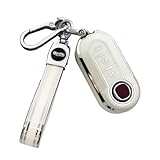Car Key Fob Cover Case Shell Fit For Fiat 500, Buttons Flip Folding Key Case Shel,Car Key Fob Cover For Fiat 500 500l Brava Bravo(White Silver)