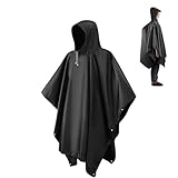 CHGANG Waterproof Poncho Adult, Reusable Rain Poncho Lightweight Waterproof Raincoat Emergency with Hood for Outdoor Hiking Camping Cycling Traveling (Black)