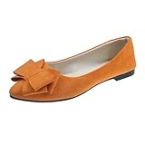 Womens Flats Shoes Summer Lightweight Suede Bow Round Toe Ballet Flats Block Heel PU Pumps Slip On Closed Toe Dress Shoes Daily Dating Commuting Loafers Orange
