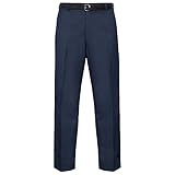 MyShoeStore Mens Formal Trousers Casual Business Office Work Home Belted Smart Dress Pants Straight Leg Flat Front Everpress Pockets Plus Free Belt (Navy, 32/29)