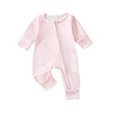 Newborn Baby Sleepsuit Baby Jumpsuits Baby Girls Rompers Zipper Baby Valentines Day Outfits Plain Baby Zip Sleepsuits Toddler Bodysuit Cotton 0 to 12 Months (Pink, Newborn)