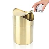 HERCHR Mini Trash Bin with Swing Lid,6.6x4.7in Stainless Steel Desktop Mini Table Trash Can Gold Countertop Trash Box Portable Small Dustbin for Home Bedroom Office