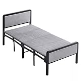 MY HOMIE Foldable Bed Premium Grey Single Guest Beds, Single Folding Bed Compatible with Mattress, Compact and Space Saving Fold Up Camp Beds, Portable Trundle Beds for Adults