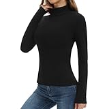 DDOBB Thermal Turtle Neck Tops for Women Fleece Lined Long Sleeve Polo Roll Neck Jumpers for Skiing Snowboarding Hiking Black