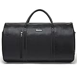 MODOKER Convertible Leather Garment Bag, Carry on Garment Bags for Travel, Garment Duffel Bag, Gifts for Men Women Business Waterproof Suitcase Suit Travel Bags, Black