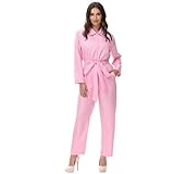 Lehauya Jumpsuits for Women Long Sleeve Pink Jumpsuit Coveralls Cosplay Costumes for Women Movie Outfit Pink X-Small