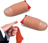 2Pcs Fake Thumb Tips, Disappearing Trick Fake Fingers, Magic Props Prank Toy, Stage Show Close Up Vanish Appearing Finger Trick With Red Silk Training Cloth