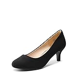 DREAM PAIRS Womens Slip On Low Kitten Heels Round Toe Pump Court Shoes Luvly Black Nubuck Size 9 US/ 7 UK