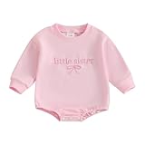 BeliBacca Toddler Kids Girl Long Sleeve Bow Letter Embroidered Sweatshirt Pullover Big Sister Little Sister Matching Top Outfits Baby Girl Fall Winter Clothes (Little Pink, 0-3 Months)