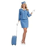 Fun Shack Womens Blue Cabin Crew Costume Adults Air Hostess Suit Uniform Outfit, Cabin Crew Blue, L