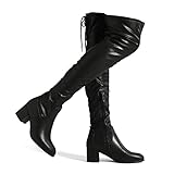 DREAM PAIRS Women's Over The Knee Thigh High Low Block Heel Boots,Size 9,Black/pu,Laurence