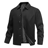 Allthemen Men's Lightweight Casual Jacket Classic Loose Fit Lapel Button Coat Solid Color Black L