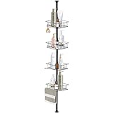 HOUHA Telescopic Corner Shower Caddy - Adjustable Bathroom Shelf With 4 Tiers, No Drilling Storage Organizer 73-302 cm, Black