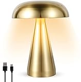 Mushroom Table Lamp Portable Cordless LED Desk Light USB Rechargeable Desk Lamp Touch Control Night Light with 3 Color Dimming Decorative Bedside Lamp for Bedroom Living Room Home Decor(gold)