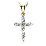 JewelryPalace Fashion Cross 0.7ct Cubic Zirconia Pendant Necklace for Women, 14k Yellow Gold Plated 925 Sterling Silver Necklace for Her, Simulated Diamond Gift for Girls 18 Inches Chain