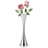 Beufee Flower Vase, Tall Vase Metal Flower Vase Small Bud Decorative Floral Vase Silver Slim Flower Vase Floral Container Centerpiece for Decor