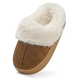 LACOFIA Boys' Girls' Slippers Kids Fluffy Slippers Non-Slip Comfy Children Winter House Shoes Warm Indoor Sliders Brown 13/13.5