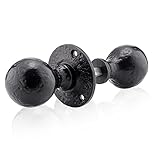 XFORT Smithy's Range Ball Shaped Rim Knob Black Antique, Traditional Rustic Round Rim Door Knob, for Use with Rim Sashlocks, Ideal for Wooden Barn, Gate and Shed Doors.