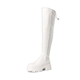 DREAM PAIRS Women's Platform Over The Knee Boots Lug Sole Round Toe Thigh High Long Chunky Block Heels Fall Boots,Size 5.5,White-Pu,SDOB2309W