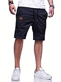 Tansozer Mens Bermuda Casual Summer Lightweight Breathable Cotton Men's Stretch Chino Elasticated Waist Leisure Drawstring Shorts with Pockets DarkBlue L