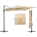 COSTWAY 3M Cantilever Garden Parasol, Square Offset Banana Hanging Umbrella with 5 Adjustable Tilt, 360° Rotation, Crank Handle & Cross Base, 8-Rib Outdoor Sun Shade Canopy for Patio Market (Beige)
