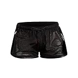 Mens Mesh Swim Shorts See Through 3 Inch Summer Booty Bottoms Quick Dry Beach Shorts Lightweight Drawstring Boardshorts Swimming Trunks Black