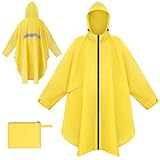 BTNEEU Waterproof Raincoat Women Rain Poncho Mens Raincoat Reusable Rain Poncho Hiking Adults Rain Jacket Lightweight Raincape with Zip and Hood (UK, Alpha, One Size, Plus, Regular, Yellow)