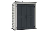 Duramax YardMate Pent Roof PLUS 5 x 3 (1.57 m2) Plastic Garden Shed with Heavy-Duty Plastic Floor, Strong Metal Roof Structure, Fire Retardant & Maintenance-Free Storage Shed, Dark Grey & Adobe
