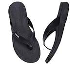 ONCAI Flip Flops for Women, Comfortable Strap Orthotic Arch Support Summer Beach Flip Flops with Soft Cushion Yoga Foam Rubber Soles Black Size 5