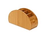 Osco Bamboo Remote & Desk Organiser, 5-Compartment Sustainable MOSO Bamboo Caddy for Remotes, Pens, Make-Up & Cosmetics, Natural Finish, H11.9 × W22.3 × D8.2 cm
