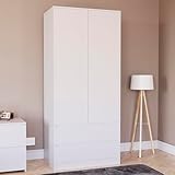 Vida Designs Denver 2 Door Wardrobe With 2 Drawers, Modren Bedroom Furniture (White)