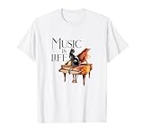 Musik is Life Cat on Piano Concert Grand Piano Saying Pianist T-Shirt
