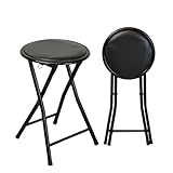 Harbour Housewares Black Padded Folding Stools - Pack of 4 - Easy Store Metal Frame Sponge Padded Stool with Floor Protector Bumper Feet Lightweight Foldable Seat for Kitchen Bar, Breakfast Bar
