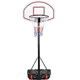 Yaheetech 159-214cm Adjustable Portable Basketball Stand Backboard Hoop Net w/Wheels Red
