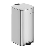 SONGMICS Kitchen Bin, 8-Gallon (30 L) Trash Bin, Steel Pedal Bin, with Inner Bucket, Soft Close and Stays Open, Metallic Silver LTB593E01